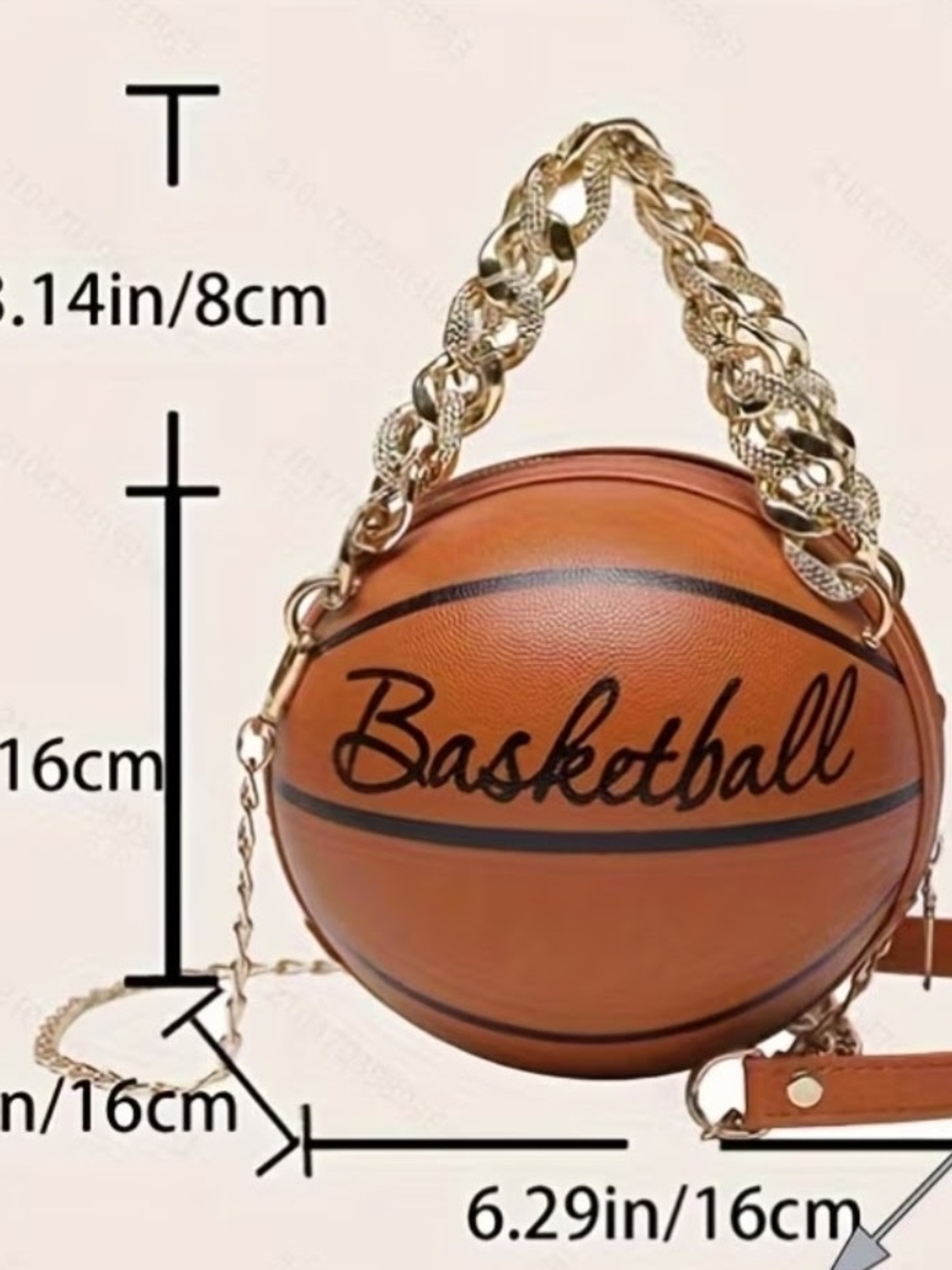 Basketball-Shaped Top Handle Bag with Gold Chain
